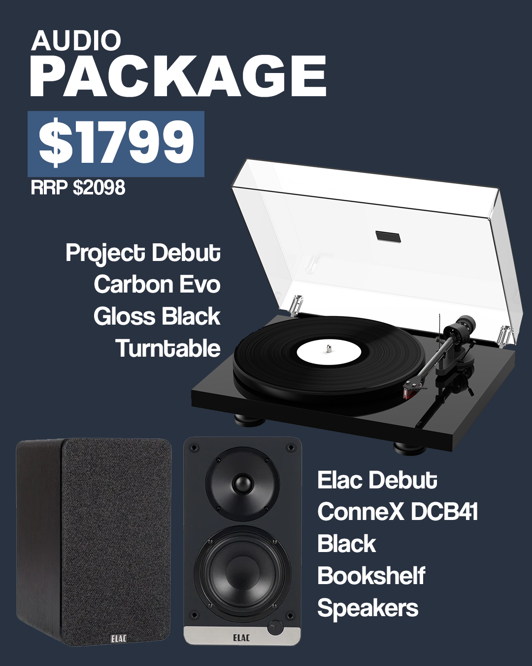 Project Debut Carbon Evo Gloss Black / Elac Debut Connex Dcb41 Black Package Deal